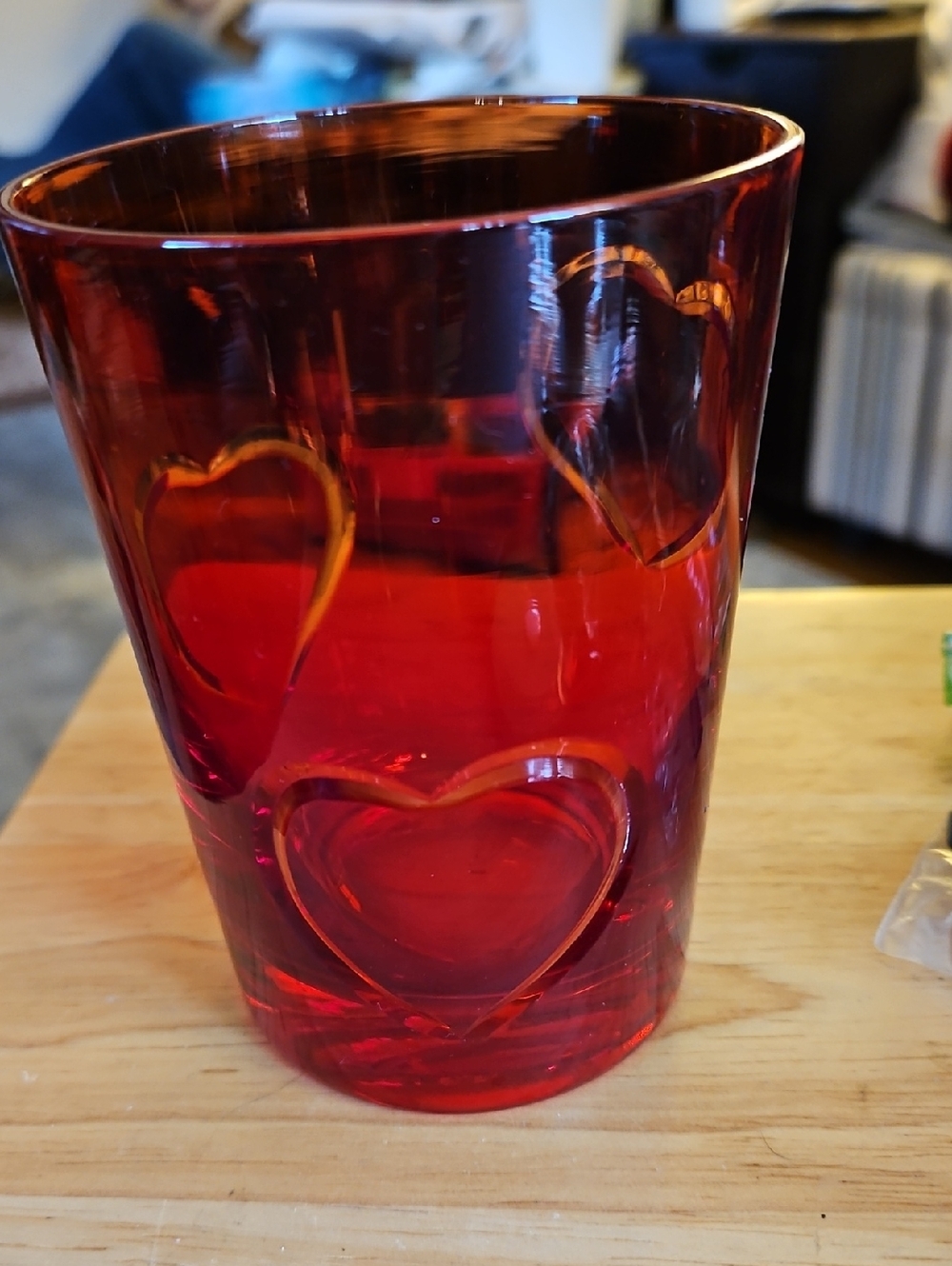 Gorgeous Vintage Ruby Red glass tumbler with Hearts